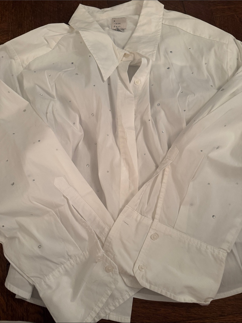 a new day White Button-Up Shirt with Scattered Crystal Accents